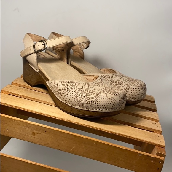Dansko | Shoes | Dansko Sam Sand Floral Perforated Mary Jane Clogs | Poshmark